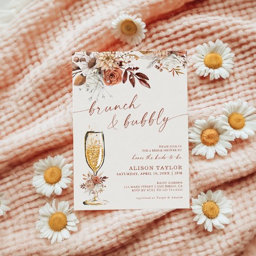 Boho Terracotta Brunch Bubbly Bridal Shower Invitation