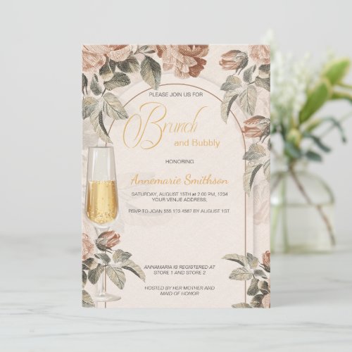 Boho Terracotta Brunch Bubbly Bridal Shower | Invitation