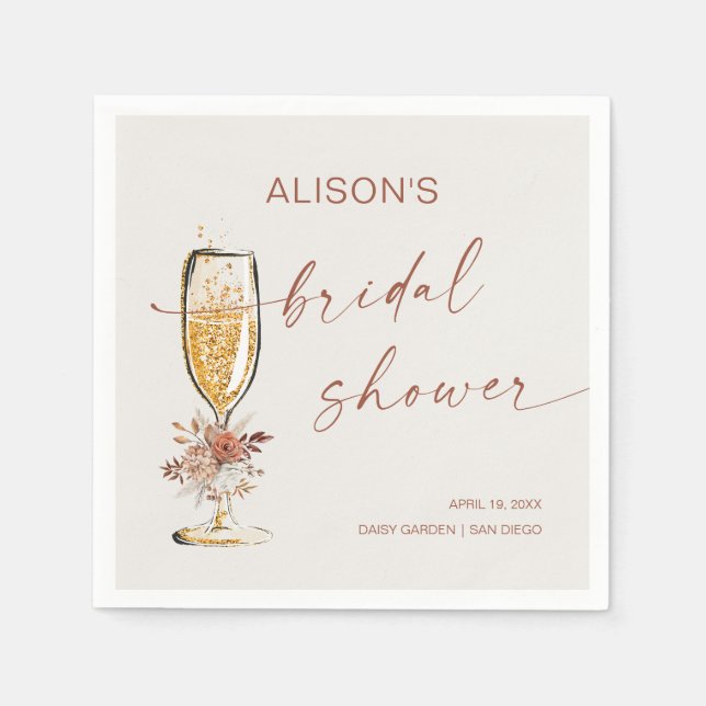 Boho Terracotta Brunch Bubbly Bridal Shower Napkins (Front)