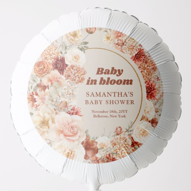 Boho terracotta burgundy floral eucalyptus Baby  Balloon (Front)