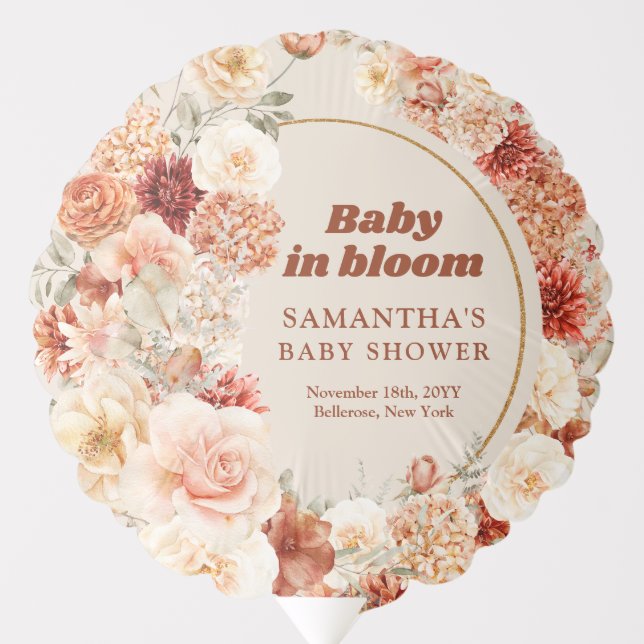 Boho terracotta burgundy floral eucalyptus Baby  Balloon (Front)