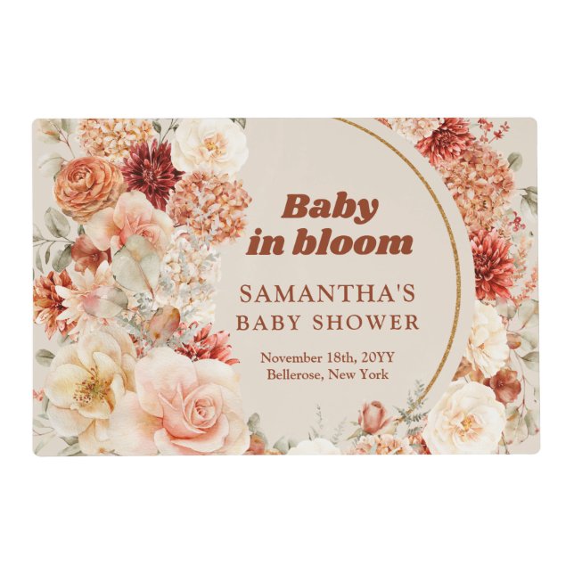 Boho terracotta burgundy floral eucalyptus groovy placemat (Front)