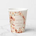 Boho terracotta burgundy floral eucalyptus wedding paper cups