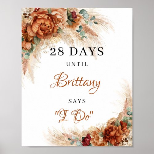 Boho terracotta burgundy greenery rust count down poster