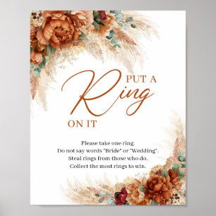 Boho terracotta burgundy pampas Put a ring on it Poster