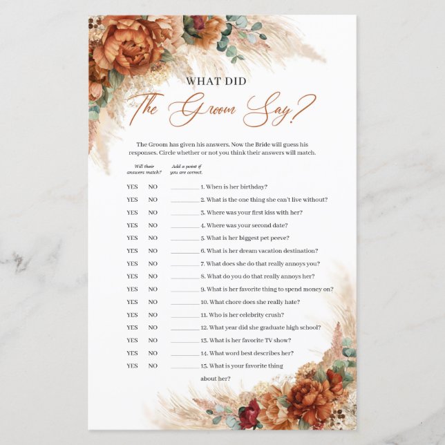 Boho terracotta burgundy What did the groom say (Front)