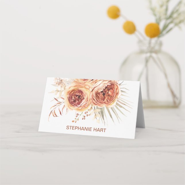 Boho Terracotta Burnt Orange Floral Bridal Shower  Place Card (Front)
