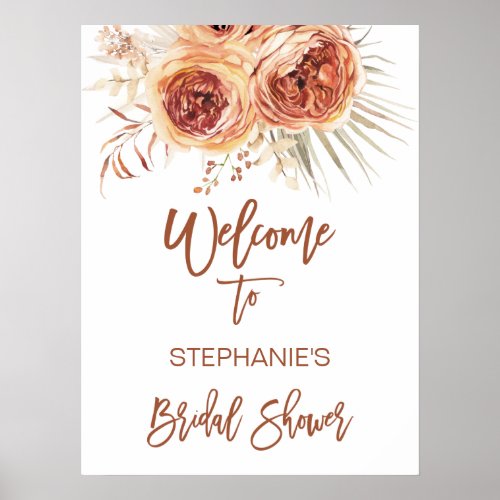 Boho Terracotta Burnt Orange Floral Bridal Welcome Poster - Boho Terracotta Burnt Orange Floral Bridal Welcome Sign

Modern floral bohemian bridal shower welcome sign featuring a lovely burnt orange floral arrangement with palm leaf and a modern terracotta colored calligraphy heading.  