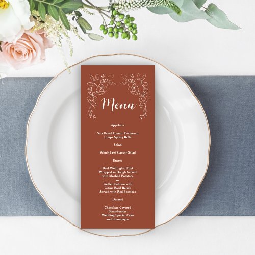 Boho Terracotta Burnt Orange Floral Wedding Menu