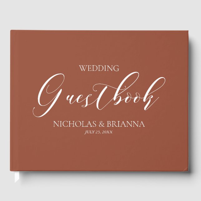 Boho Terracotta Burnt Orange Monogram Wedding Guest Book (Front)