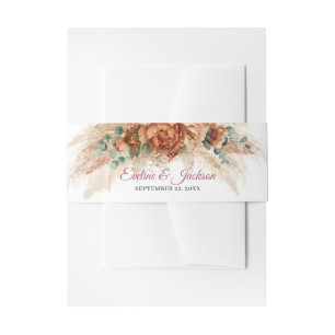 Boho terracotta burnt orange pampas greenery invitation belly band