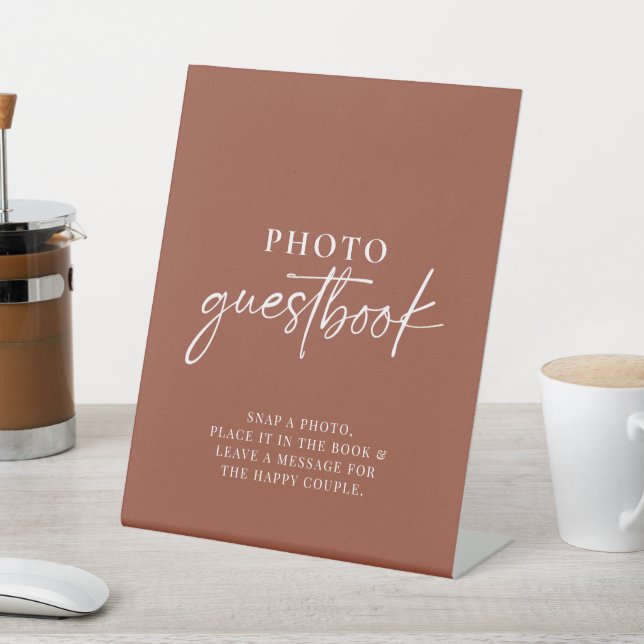 Boho Terracotta Burnt Orange Photo Guestbook Pedestal Sign (In SItu)