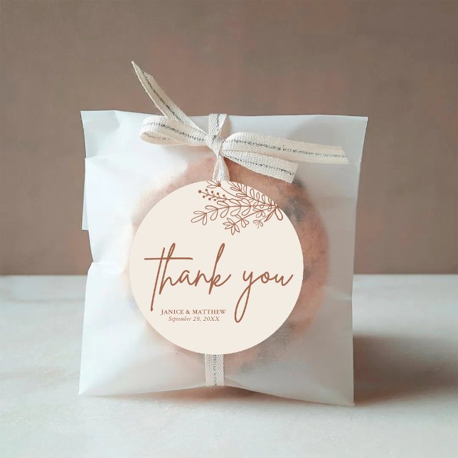 Boho Terracotta Burnt Orange Rustic Wedding Classic Round Sticker (Boho terracotta burnt orange rustic round sticker seals favors with warm charm and a personal touch)