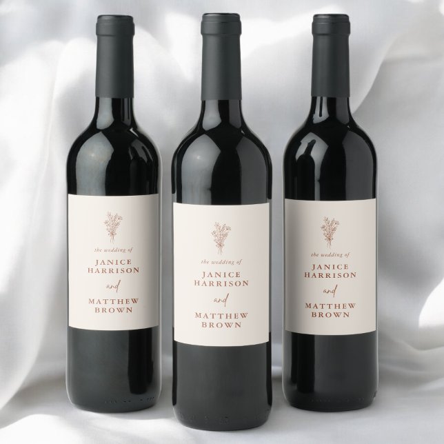 Boho Terracotta Burnt Orange Rustic Wedding Wine Label (Creator Uploaded)