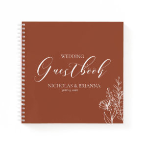 Boho Terracotta Burnt Orange Wedding Guestbook Notebook