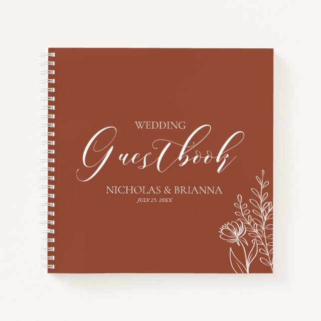 Boho Terracotta Burnt Orange Wedding Guestbook Notebook (Front)