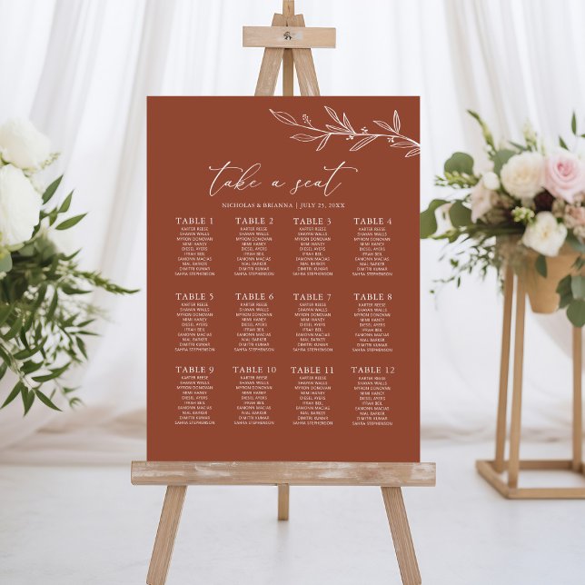 Boho Terracotta Burnt Orange Wedding Seating Chart Foam Board (Creator Uploaded)