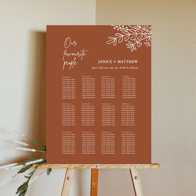 Boho Terracotta Burnt Orange Wedding Seating Chart Foam Board (Creator Uploaded)
