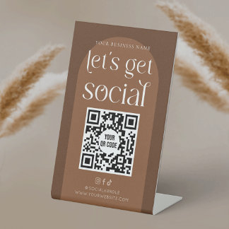 Boho Terracotta Business Social Media QR Code Pedestal Sign