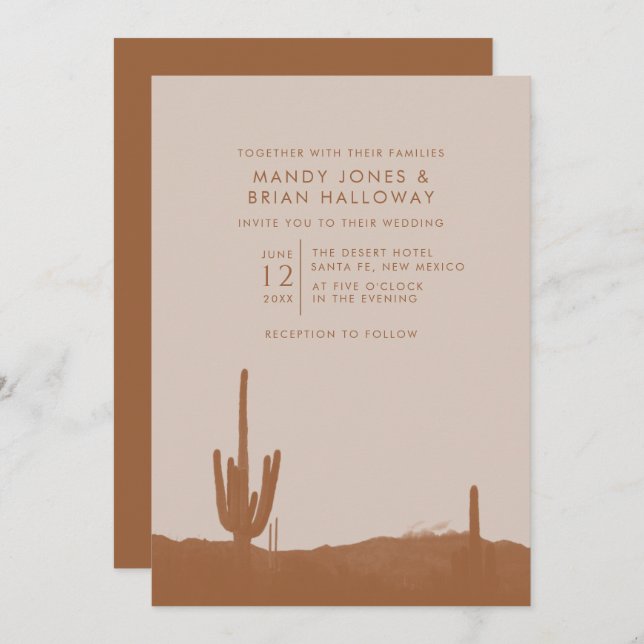 Boho Terracotta Cactus Desert Wedding Invitation (Front/Back)