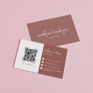 Boho Terracotta Calligraphy Script QR Code Business Card