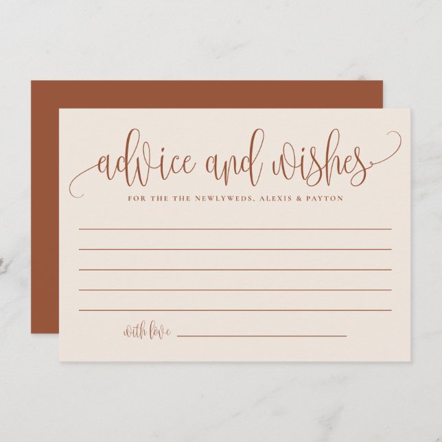Boho Terracotta Calligraphy Wedding Advice Card (Front/Back)