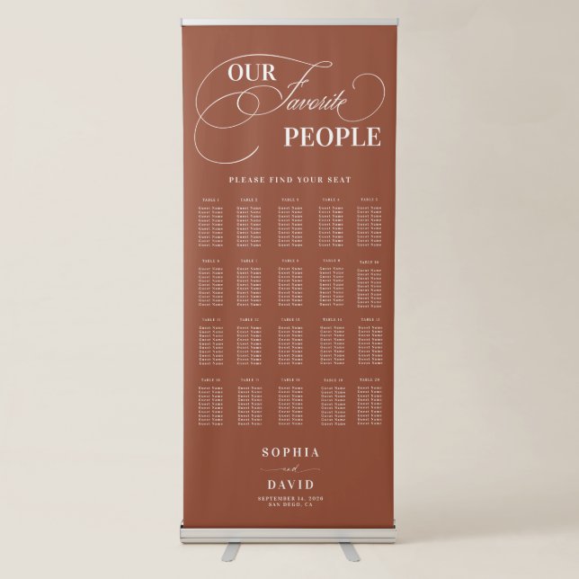 Boho Terracotta Calligraphy Wedding Seating Chart Retractable Banner (Front)