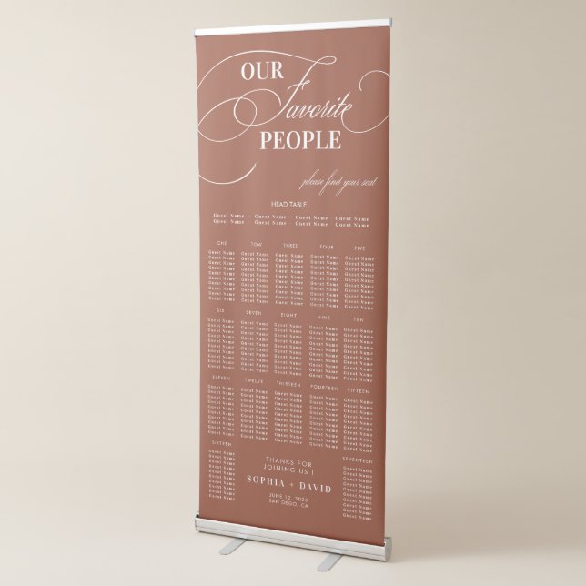 Boho Terracotta Calligraphy Wedding Seating Chart Retractable Banner (3/4)