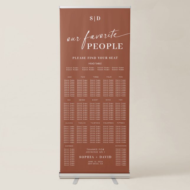 Boho Terracotta Calligraphy Wedding Seating Chart Retractable Banner (Front)