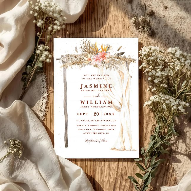 Boho Terracotta Canopy Floral Chic QR Code Wedding Invitation (Creator Uploaded)