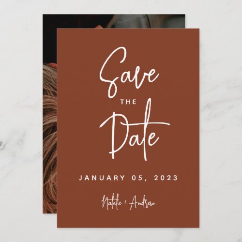 Boho Terracotta Casual Script Wedding Save The Date