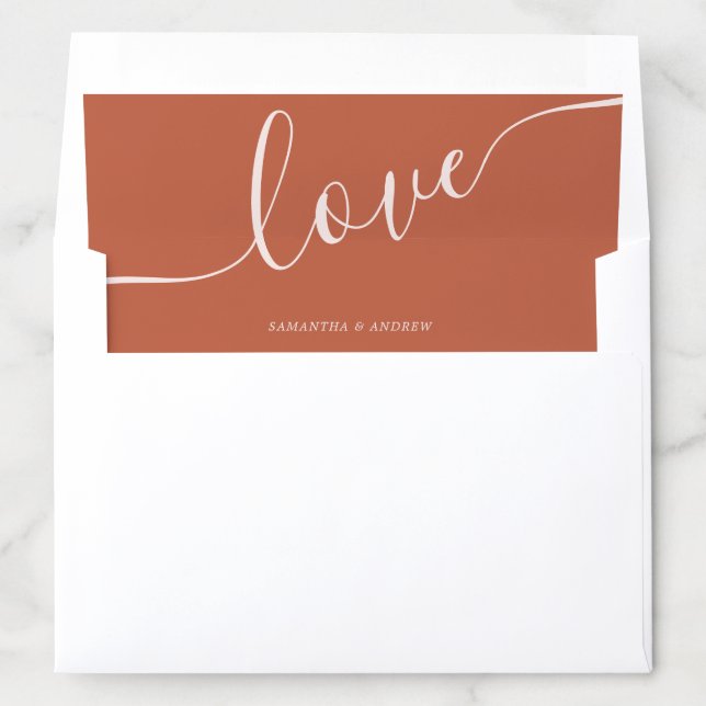 boho terracotta casual typography love wedding envelope liner (In Envelope)