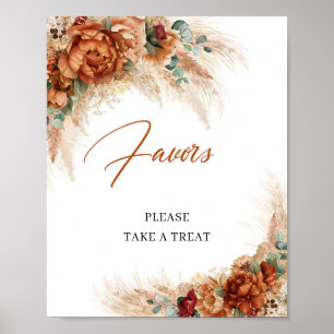 Boho terracotta copper pampas burgundy Favors Poster