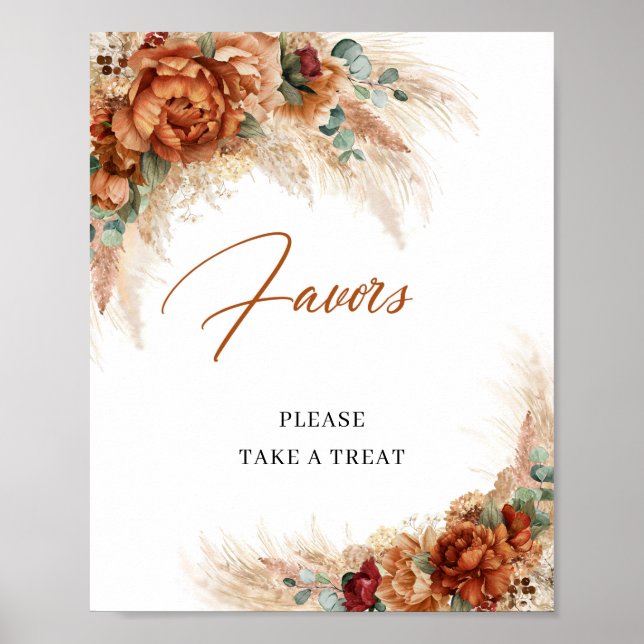 Boho terracotta copper pampas burgundy Favors Poster (Front)