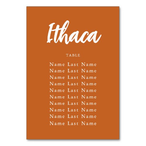 Boho Terracotta Custom Table Name Seating Chart Table Number