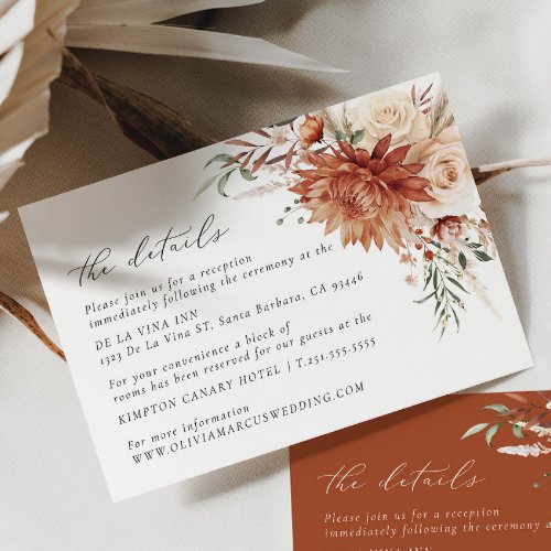 Boho Terracotta Dahlia Floral Elegant Wedding Enclosure Card