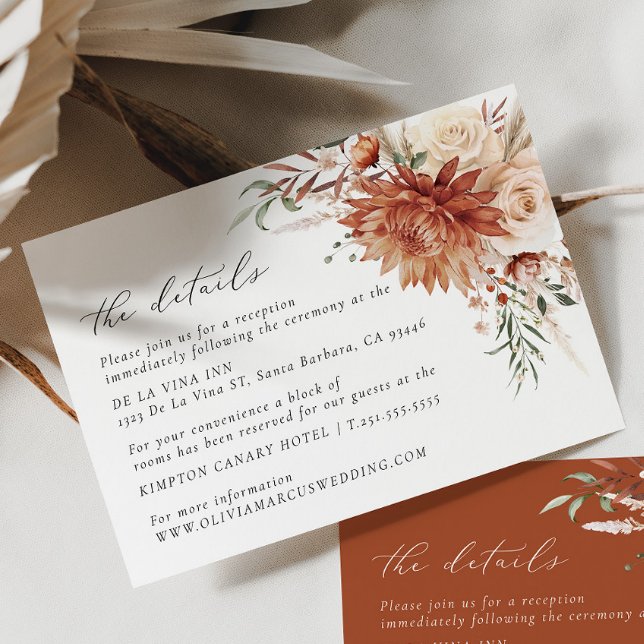 Boho Terracotta Dahlia Floral Elegant Wedding Enclosure Card (Creator Uploaded)