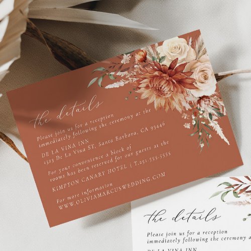 Boho Terracotta Dahlia Floral Elegant Wedding Enclosure Card