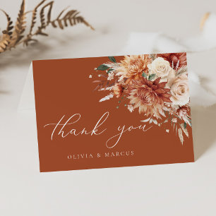 Boho Terracotta Dahlia Floral Elegant Wedding Thank You Card