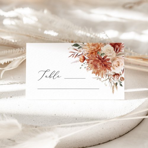 Boho Terracotta Dahlia Rose Wedding Place Card