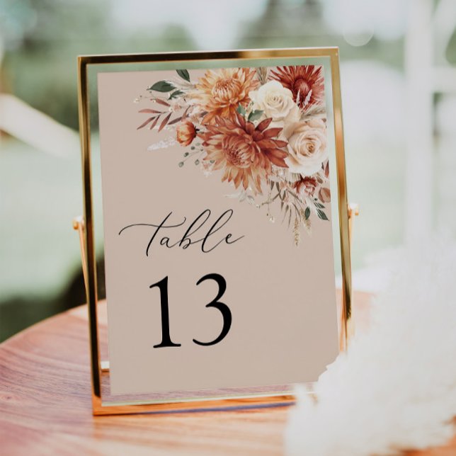 Boho Terracotta Dahlia Rose Wedding Table Number (Creator Uploaded)