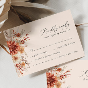 Boho Terracotta Dahlia Wildflower Elegant Wedding RSVP Card