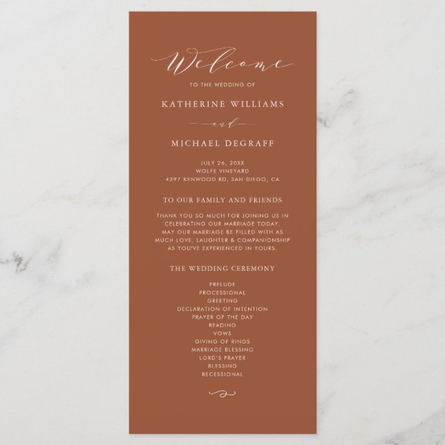 Boho Terracotta Dainty Script Wedding Ceremony Program (Front)
