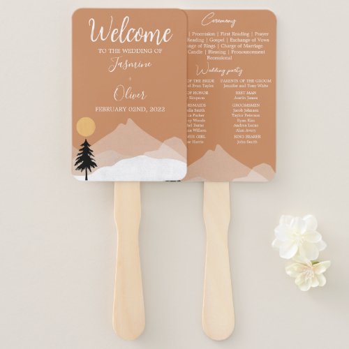 Boho terracotta desert theme wedding program  hand fan