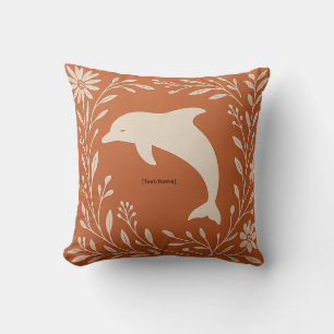 Boho Terracotta Dolphin Pillow Add Text/Name