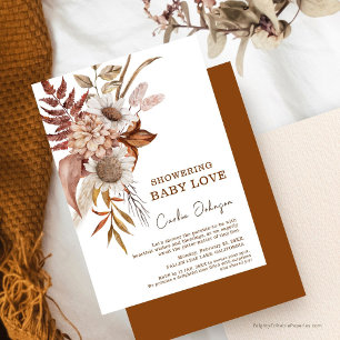 Boho Terracotta Dried Dahlia Flower Baby Shower Invitation