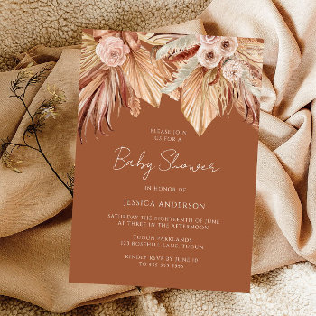 Boho Terracotta Dried Floral Baby Shower Invitation by Nicheandnest at Zazzle