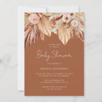 Boho Terracotta Dried Floral Baby Shower Invitation