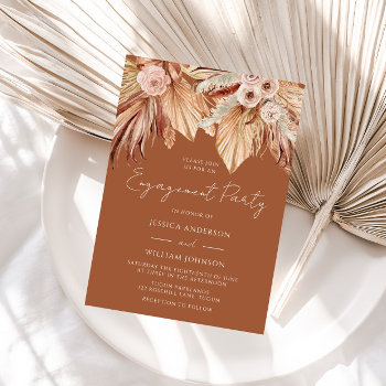 Boho Terracotta Dried Floral Engagement Party Invitation by Nicheandnest at Zazzle