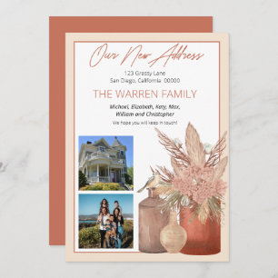 Boho Terracotta Dried Grasses Floral Photo Moving Announcement